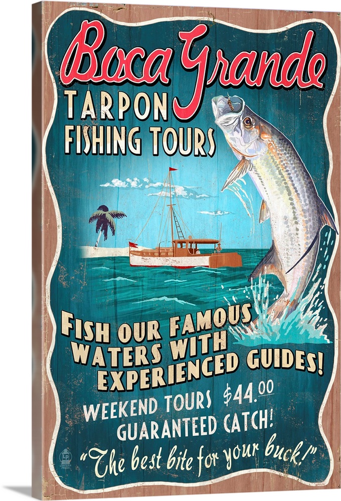 Boca Grande, Florida, Tarpon Fishing Tours Vintage Sign Wall Art, Canvas  Prints, Framed Prints, Wall Peels