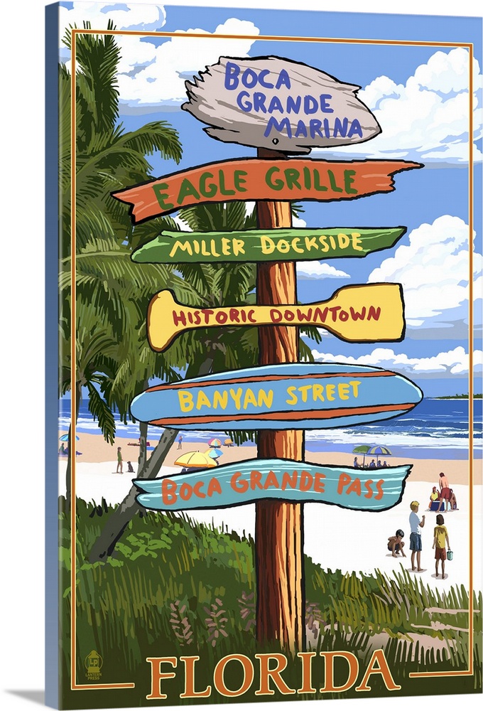 Boca Grande Marina, Florida - Destination Signpost: Retro Travel Poster