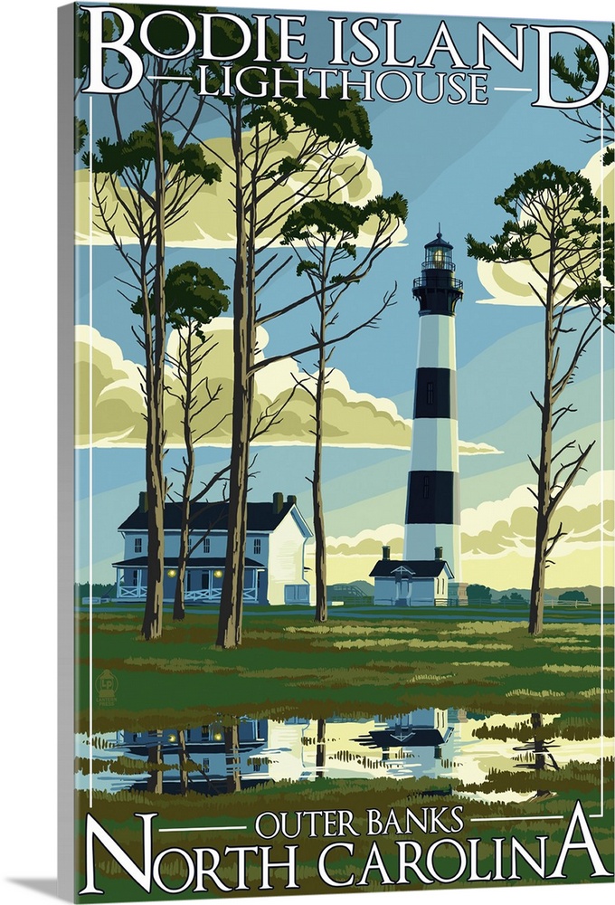Bodie Island Lighthouse - Outer Banks, North Carolina: Retro Travel Poster