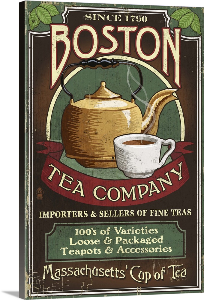 Boston, Massachusetts - Boston Tea Vintage Sign: Retro Travel Poster