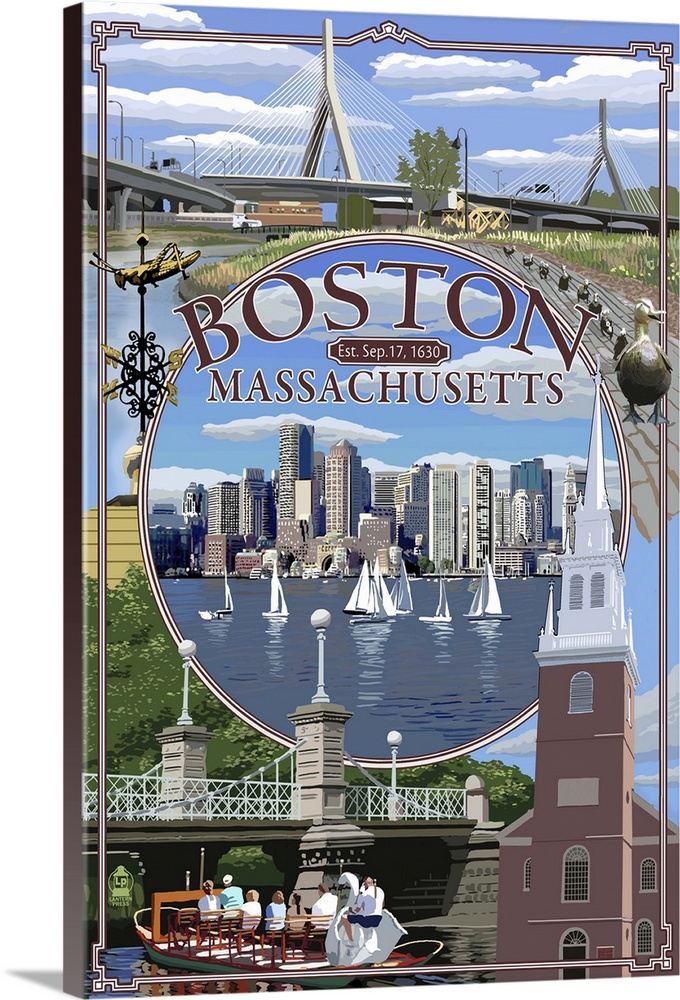 Boston, Massachusetts - Montage: Retro Travel Poster