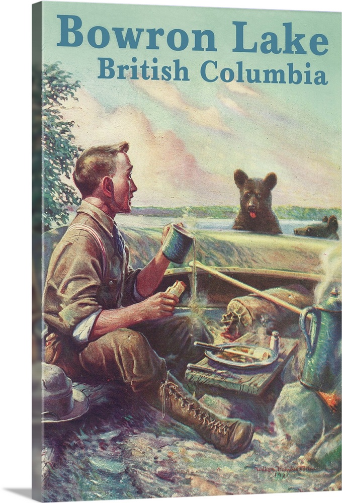 Bowron Lake, British Columbia - Camping Scene: Retro Travel Poster