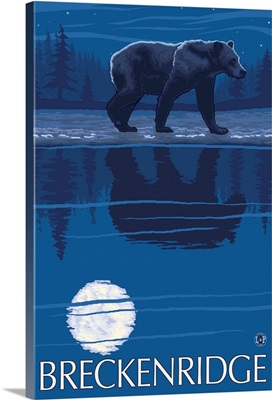 Breckenridge, CO - Bear at Night: Retro Travel Poster