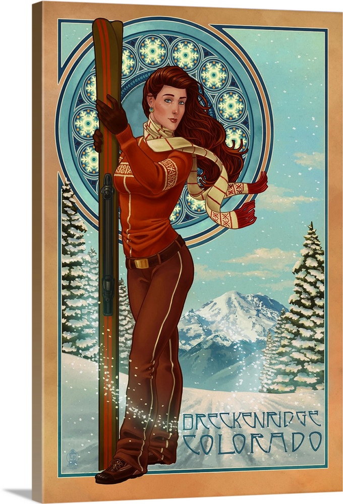 Breckenridge, Colorado - Art Nouveau Skier: Retro Travel Poster