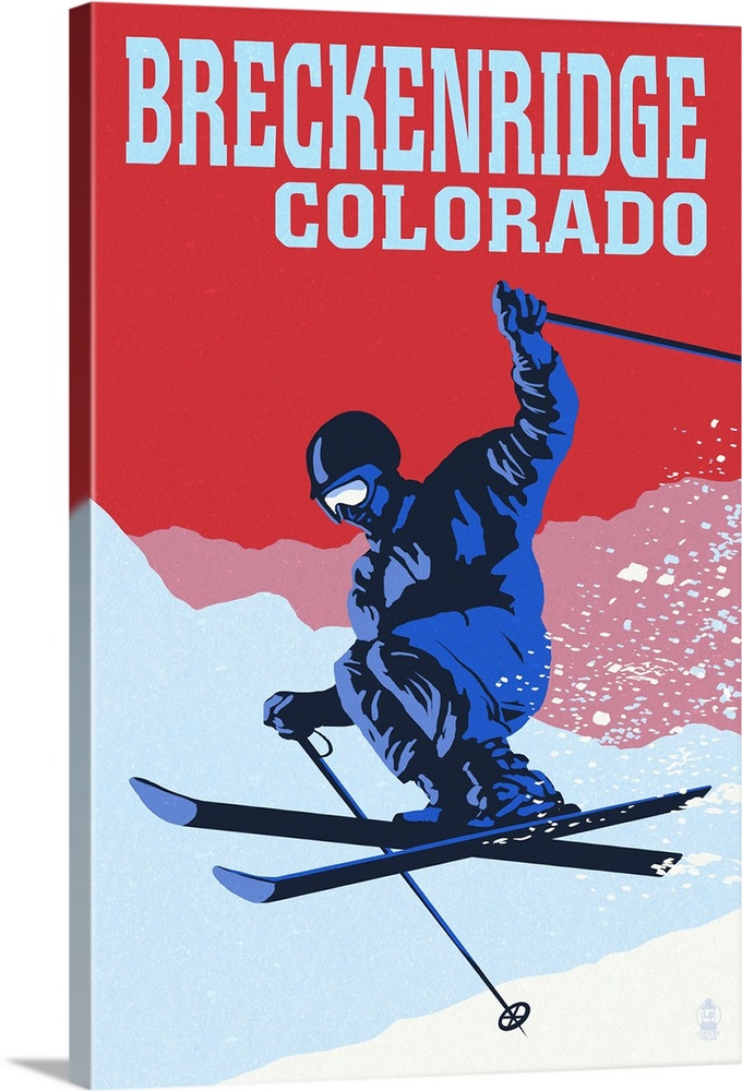 Breckenridge, Colorado - Colorblocked Skier: Retro Travel Poster