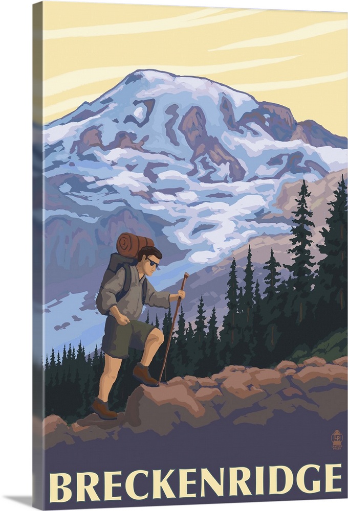 Breckenridge, Colorado - Mountain Hiker: Retro Travel Poster