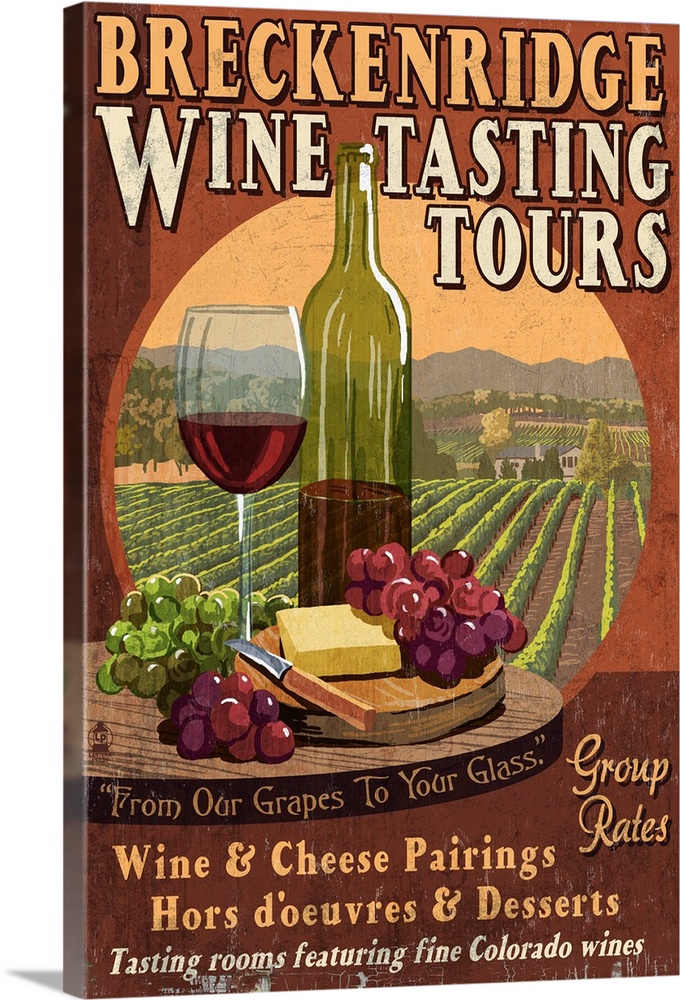 Breckenridge, Colorado - Wine Tasting Vintage Sign: Retro Travel Poster