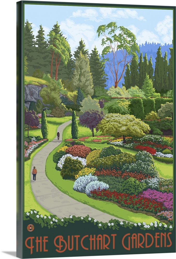 Brentwood Bay, Canada - Butchart Gardens: Retro Travel Poster