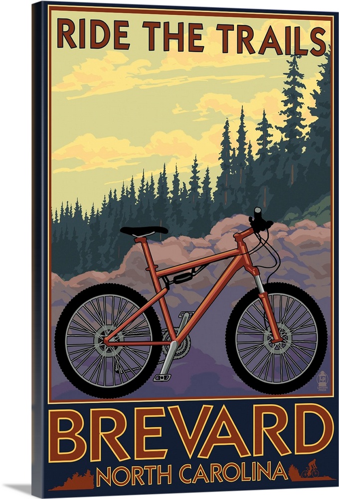 Brevard, North Carolina - Ride the Trails Bicycle: Retro Travel Poster
