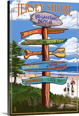 Brigantine Beach, New Jersey - Destinations Signpost: Retro Travel Poster