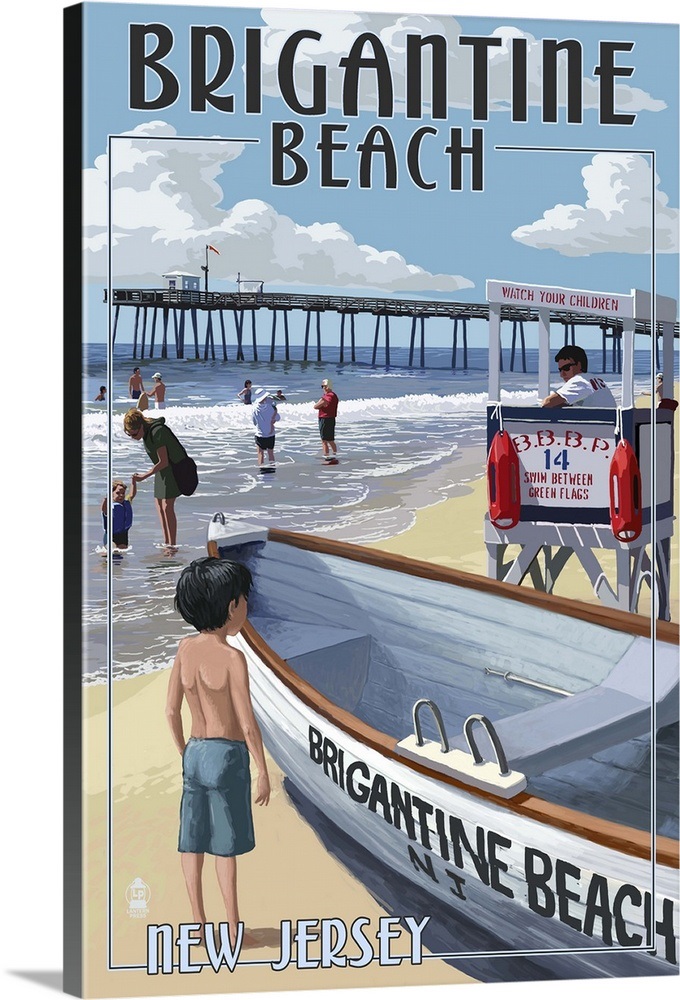 Brigantine Beach, New Jersey Lifeguard Stand Retro Travel Poster