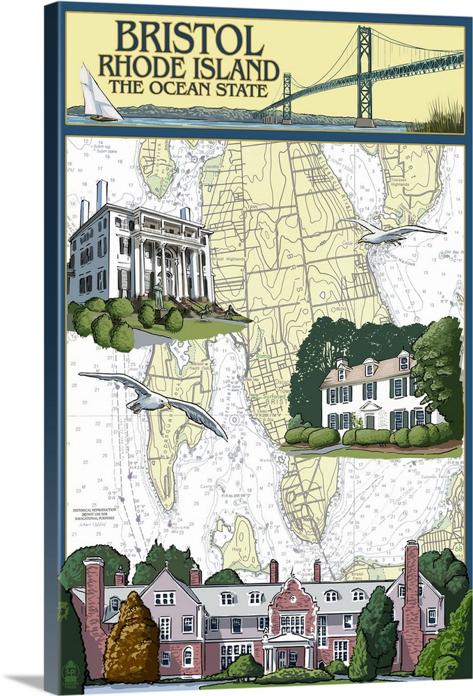 Bristol, Rhode Island - Nautical Chart: Retro Travel Poster