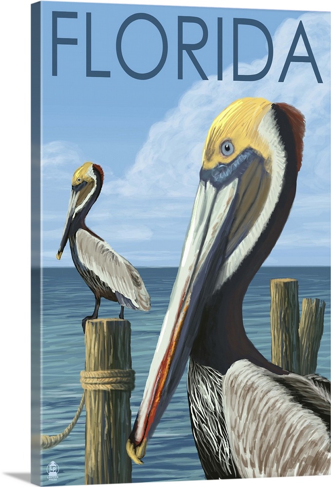 Brown Pelicans - Florida: Retro Travel Poster