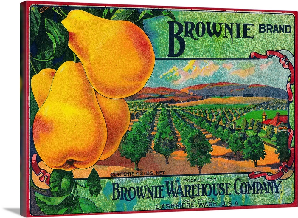 Brownie Pear Crate Label, Cashmere, WA