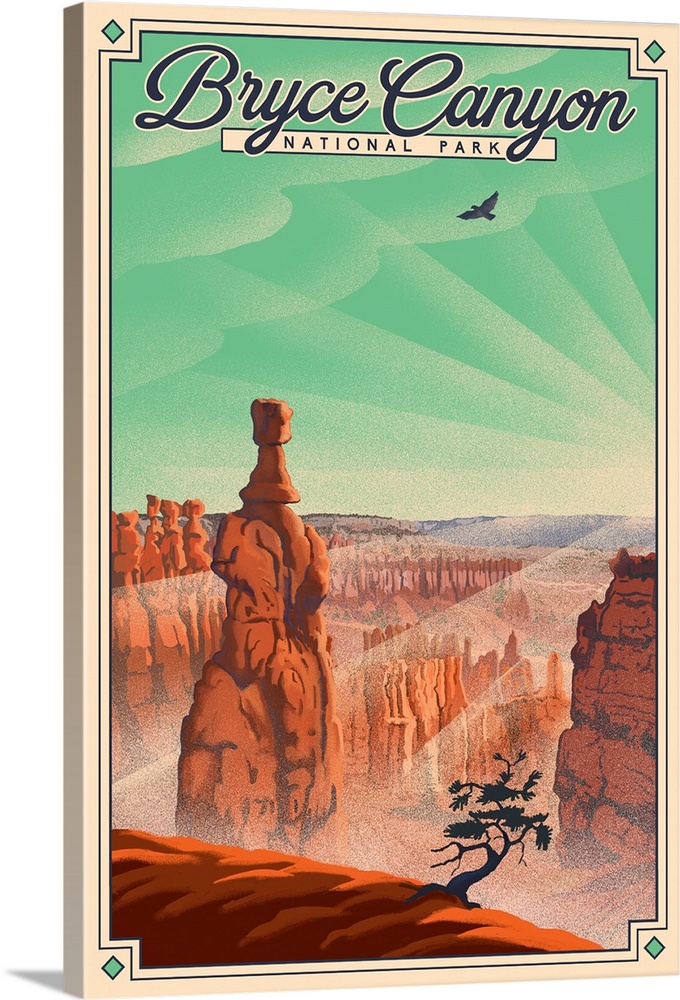 Bryce Canyon National Park, Hammer Hoodoo: Retro Travel Poster