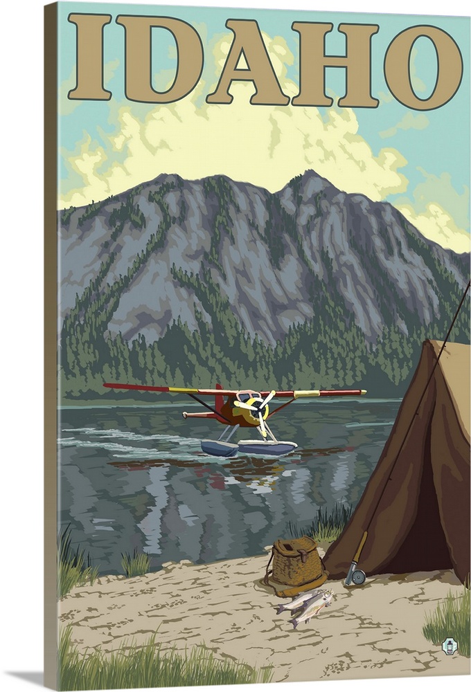 Bush Plane and Fishing - Idaho: Retro Travel Poster