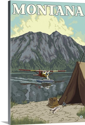 Bush Plane and Fishing - Montana: Retro Travel Poster
