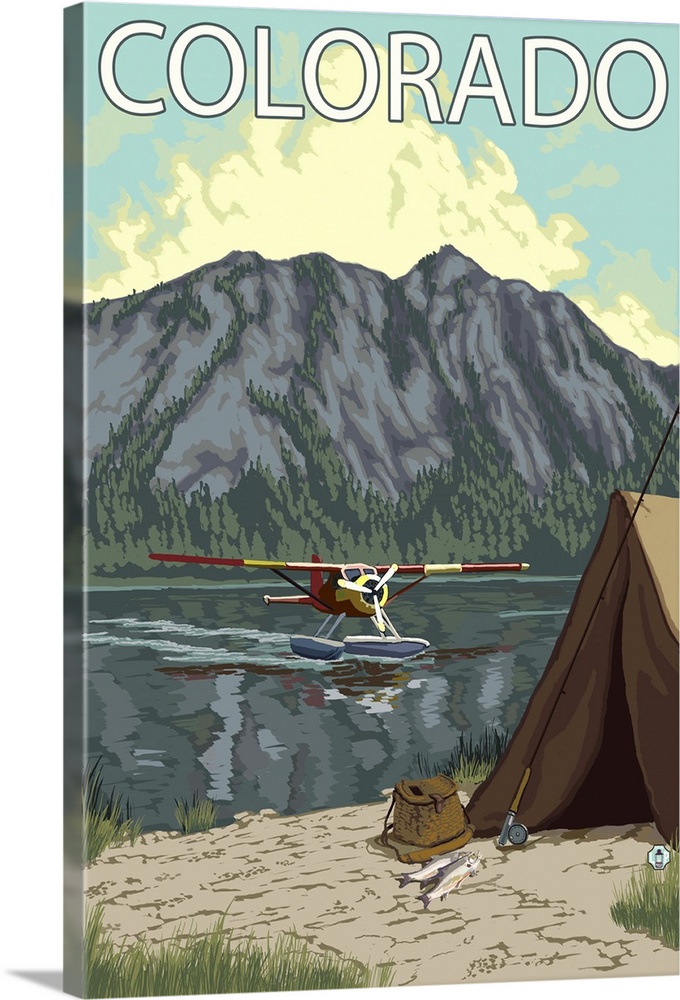 Bush Plane Fishing - Colorado: Retro Travel Poster