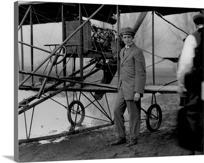 C.K. Hamilton and Biplane after Seattle's first flight, Seattle, WA