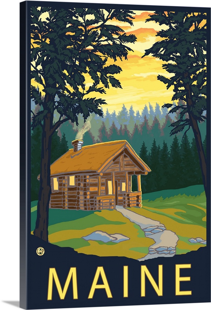 Cabin Scene - Maine: Retro Travel Poster
