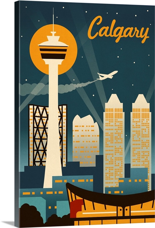 Calgary, Alberta, Canada Retro Skyline Wall Art, Canvas Prints