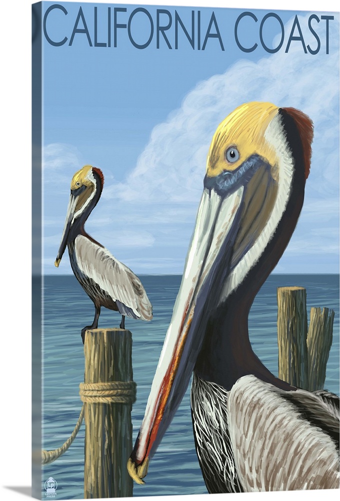 California Coast - Pelicans: Retro Travel Poster