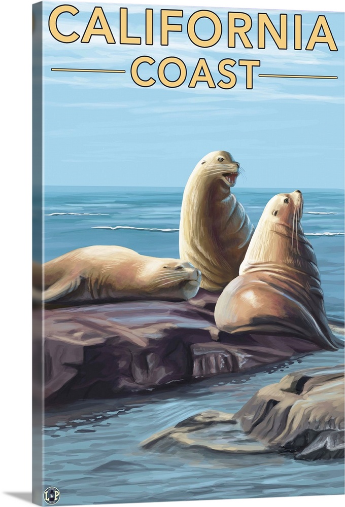 California Coast - Sea Lions: Retro Travel Poster