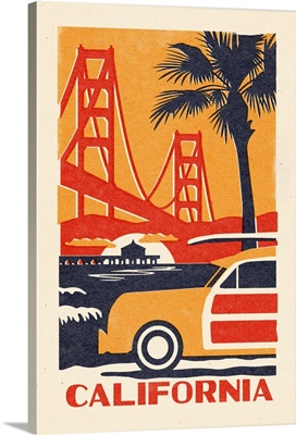 California - Golden Gate Bridge - Woodblock