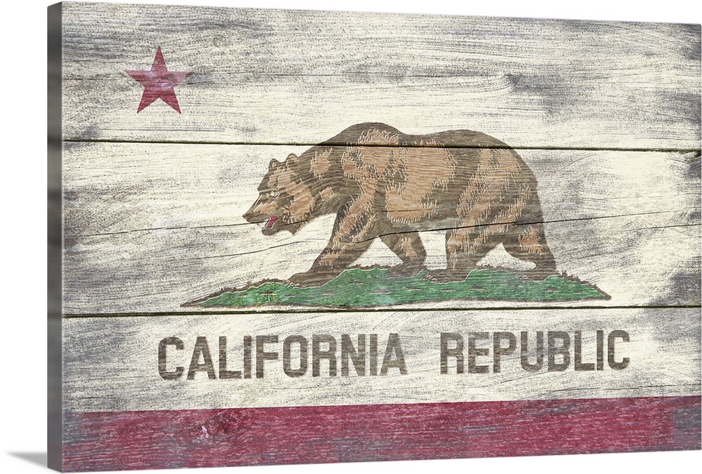 The flag of California with a weathered wooden board effect.