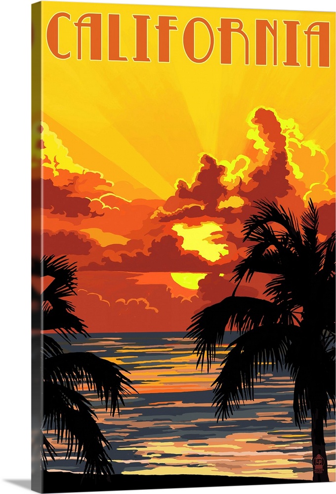 California - Sunset : Retro Travel Poster