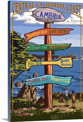 Cambria, California - Destination Sign: Retro Travel Poster