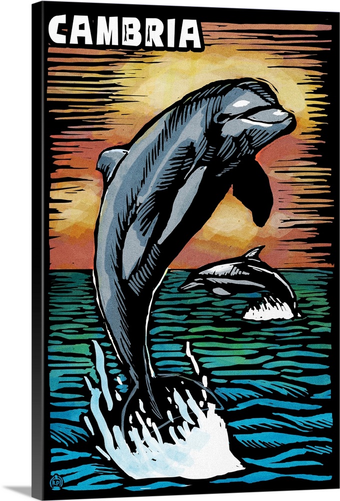 Cambria, California, Dolphin, Scratchboard