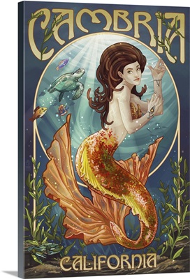 Cambria, California -  Mermaid: Retro Travel Poster