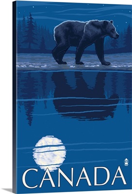 Canada - Bear and Moon: Retro Travel Poster