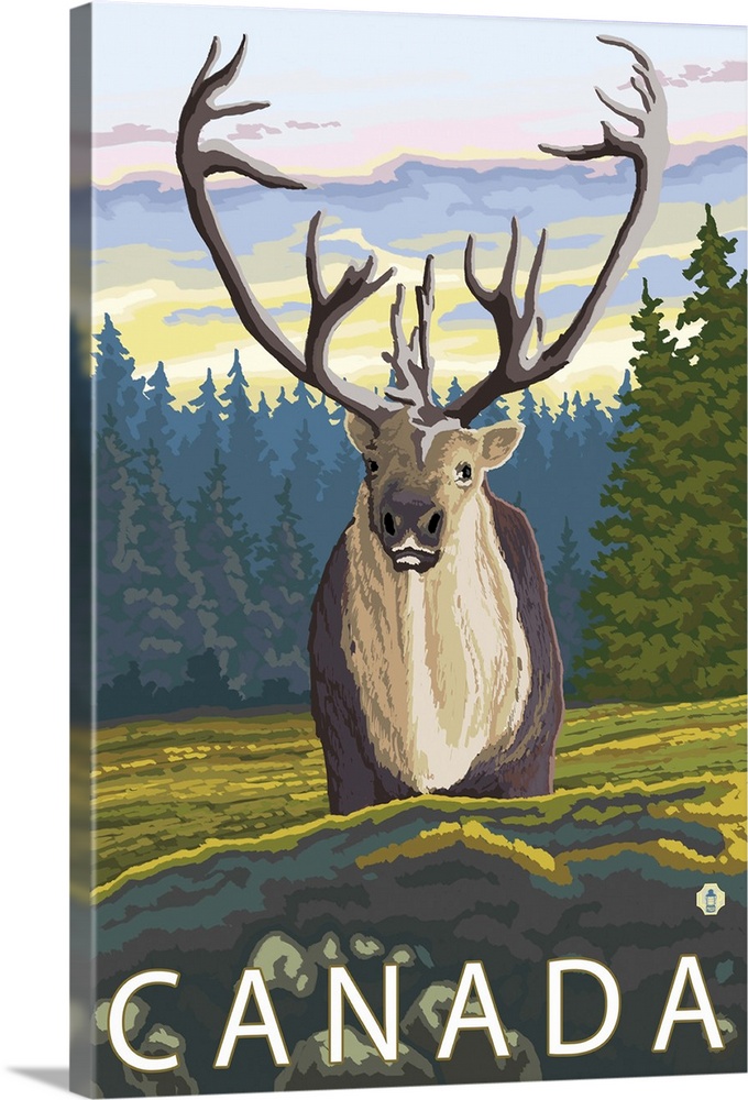 Canada - Caribou (Front): Retro Travel Poster