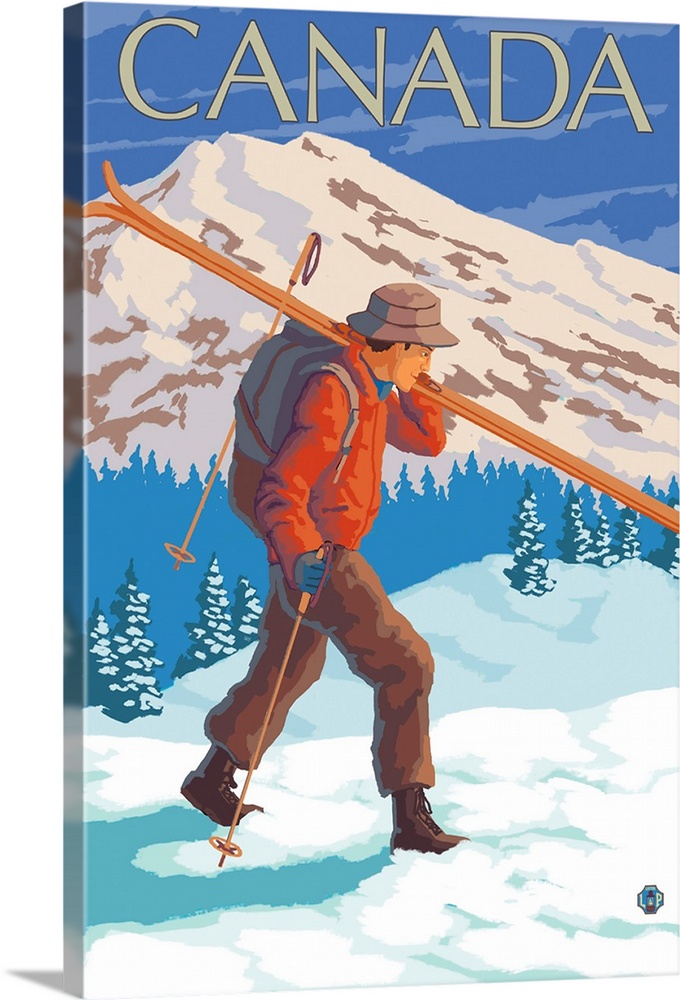 Canada - Skier Carrying Skis: Retro Travel Poster