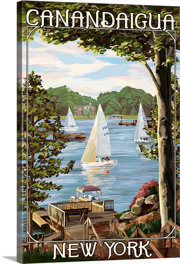 Canandaigua, New York, Lake View with Sailboats