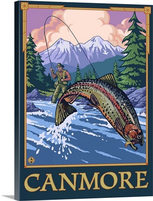 Canmore, Alberta, Canada - Fisherman: Retro Travel Poster