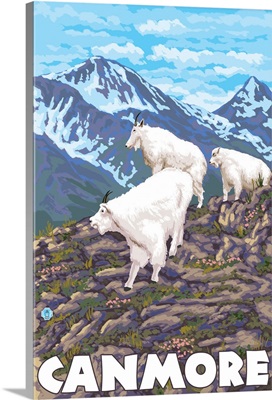 Canmore, Alberta, Canada - Mountain Goat Family: Retro Travel Poster