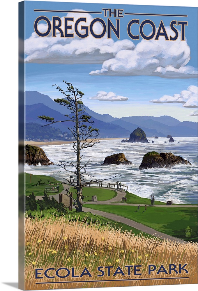 Cannon Beach from Ecola State Park, OR: Retro Travel Poster