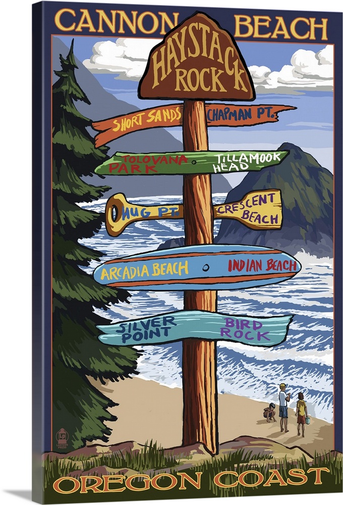 Cannon Beach, Oregon Destinations Sign: Retro Travel Poster