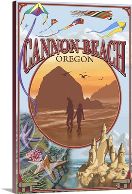Cannon Beach, Oregon Montage: Retro Travel Poster
