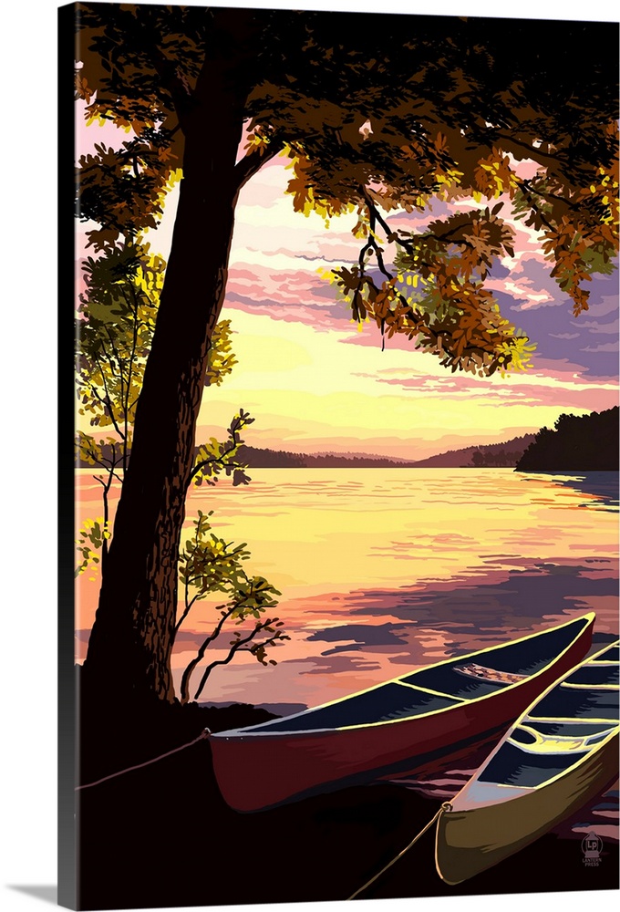 Canoe and Lake at Sunset