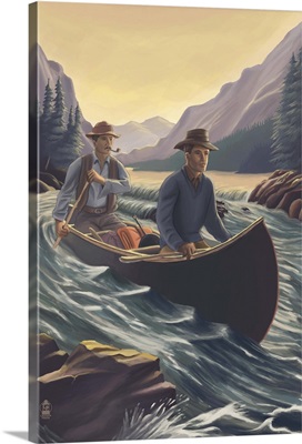Canoe on River: Retro Poster