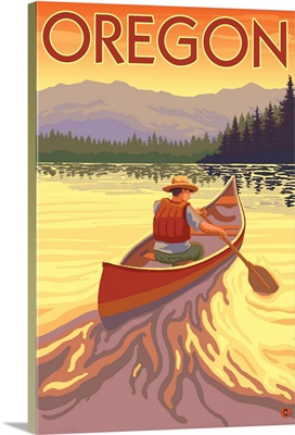 Canoe Scene - Oregon: Retro Travel Poster