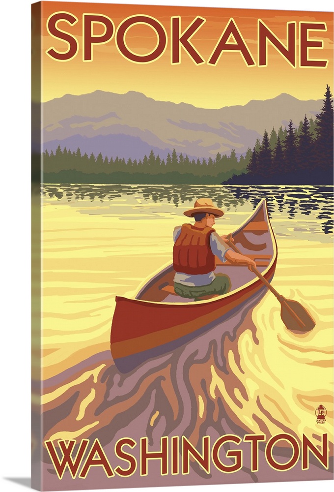 Canoe Scene - Spokane, Washington: Retro Travel Poster