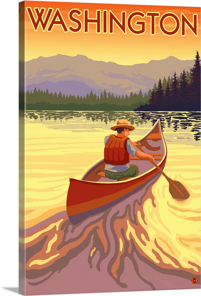 Canoe Scene - Washington: Retro Travel Poster