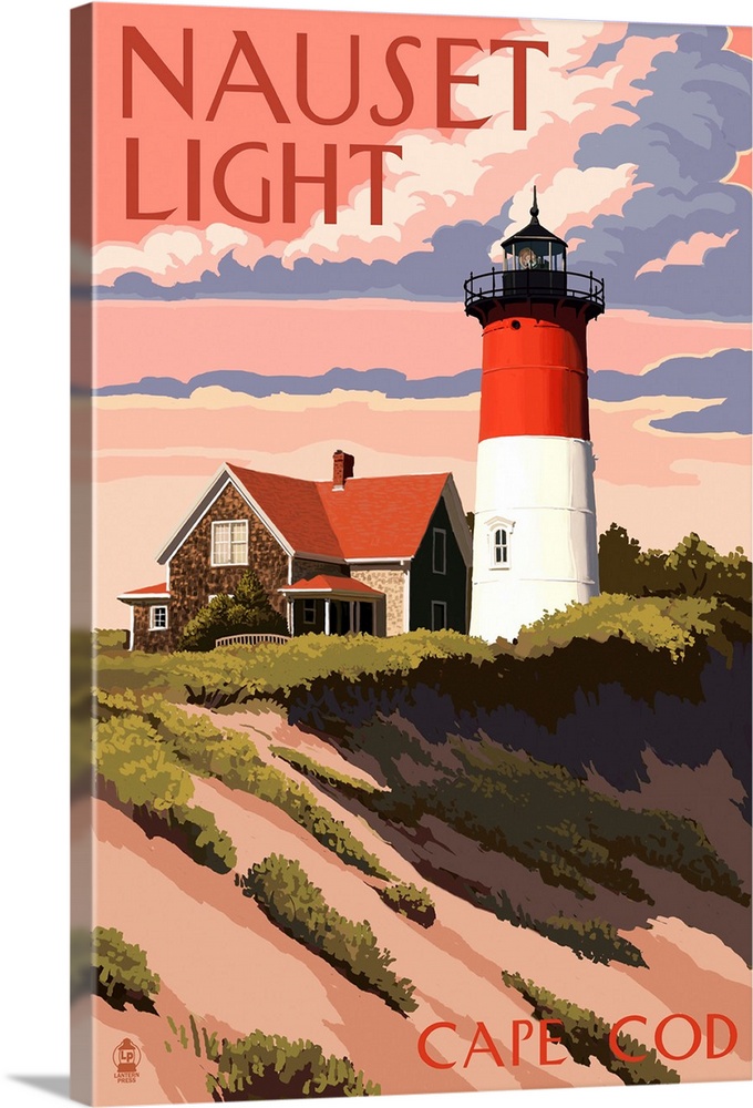 Cape Cod, Massachusetts - Nauset Light and Sunset: Retro Travel Poster