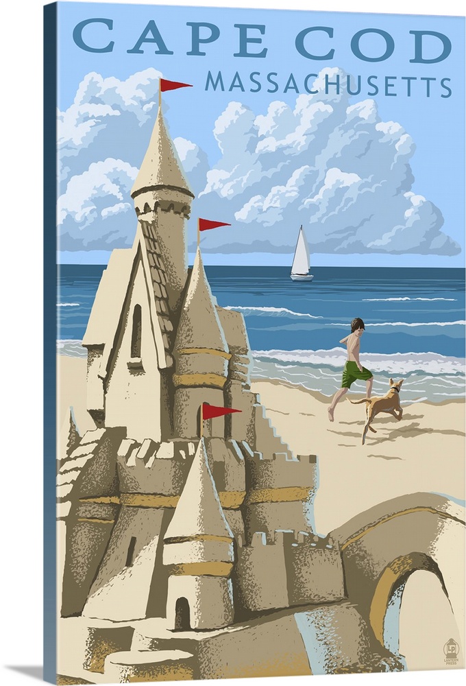 Cape Cod, Massachusetts - Sand Castle: Retro Travel Poster