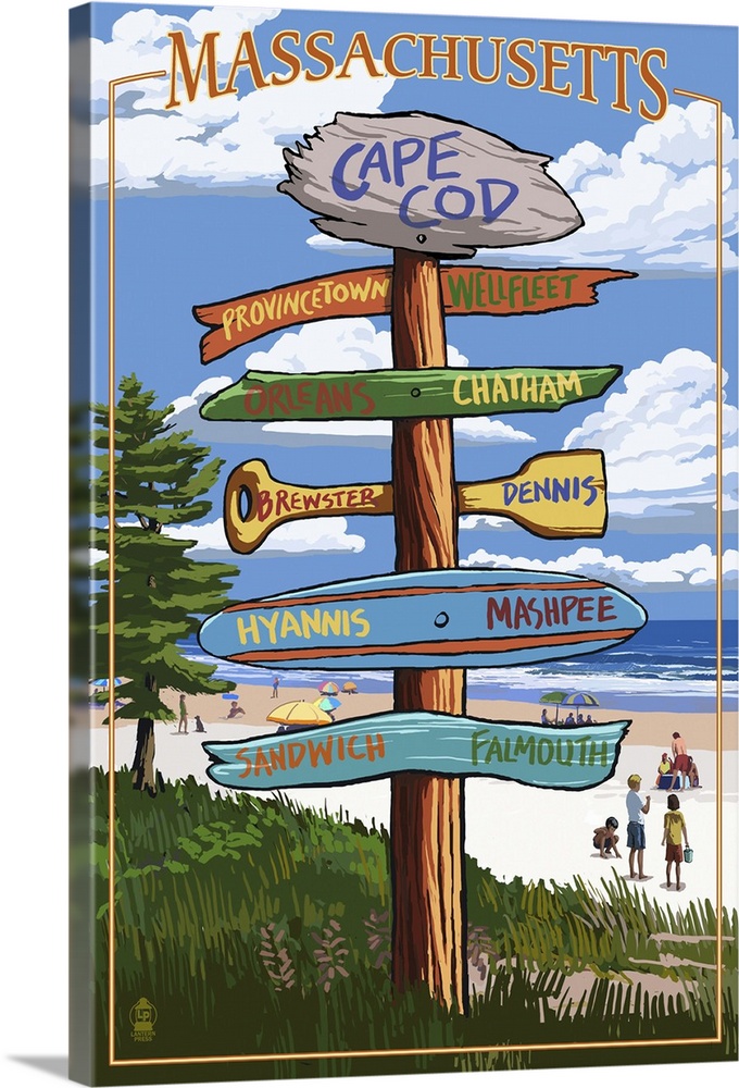 Cape Cod, Massachusetts - Sign Destinations: Retro Travel Poster